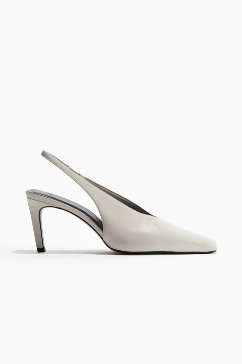 Modern Muse heeled slingbacks in ivory styled with tailored fall outfit