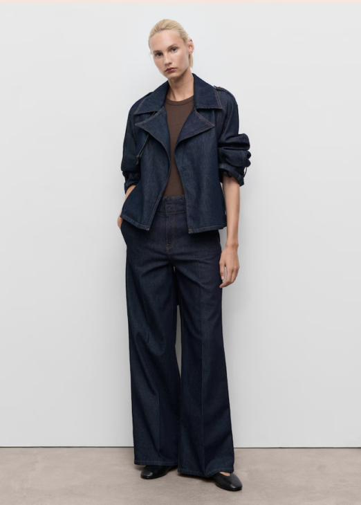 Modern Muse denim trench coat with belt styled for layered fall outfits