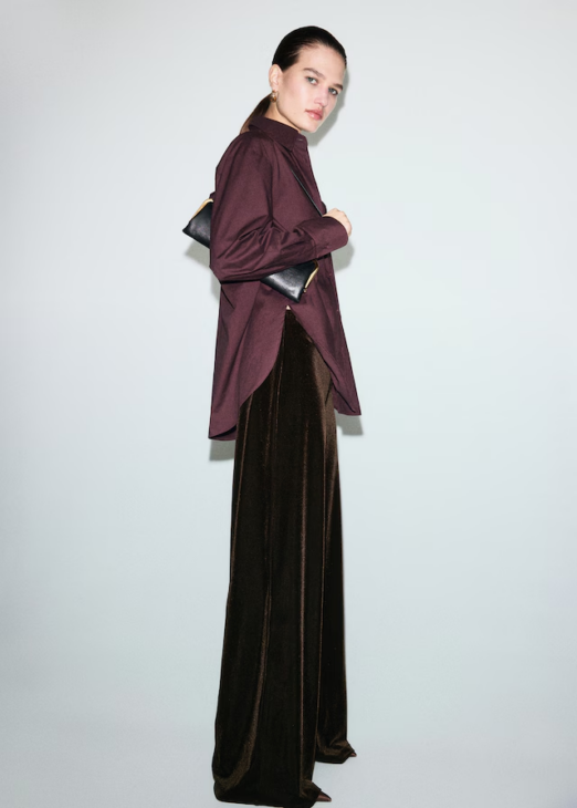 Velvet wide-leg trousers adding depth and texture to winter outfits