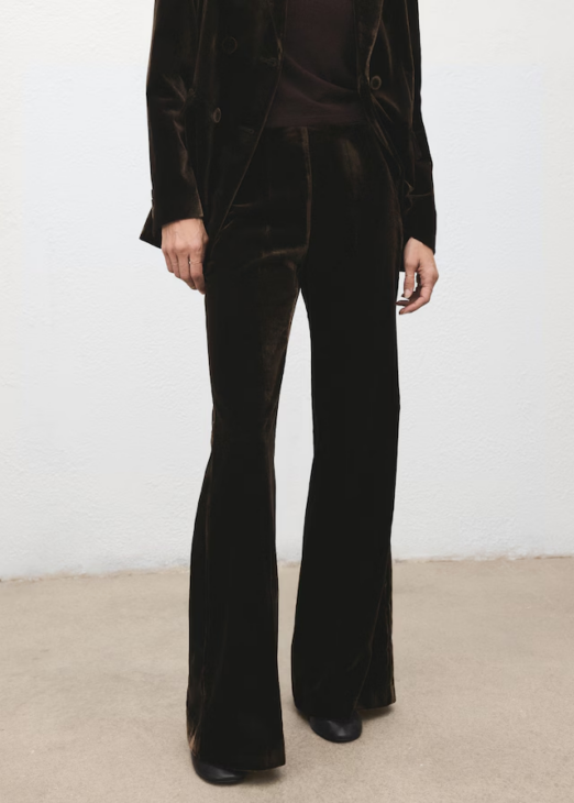 Velvet suit trousers styled for refined winter tailoring