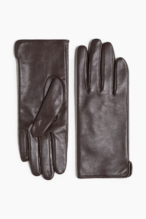 Brown leather gloves as part of the Winter Elegance Edit winter accessories
