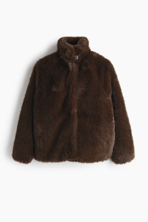 H&M jacket in brown soft, fluffy fabric styled for the Winter Elegance Edit winter look