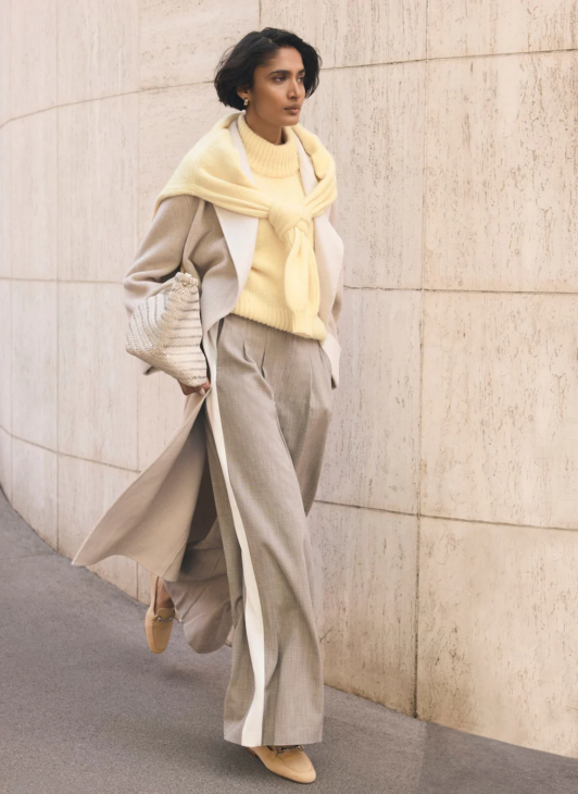 refined reset tailored wide leg trousers neutral outfit