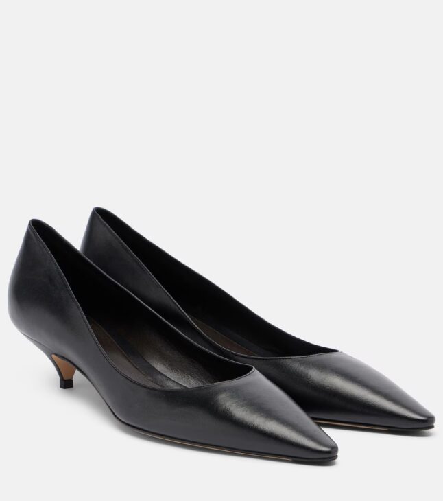 Black leather pumps styled with a modest luxe outfit